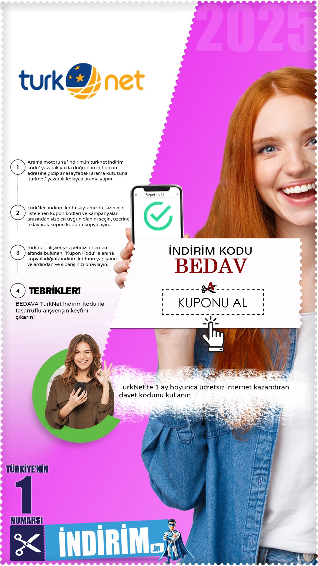 1 Ay Bedava İnternet Veren Turknet Kodu